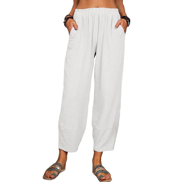Stretch ensfargede uformelle rette bukser for kvinner White L