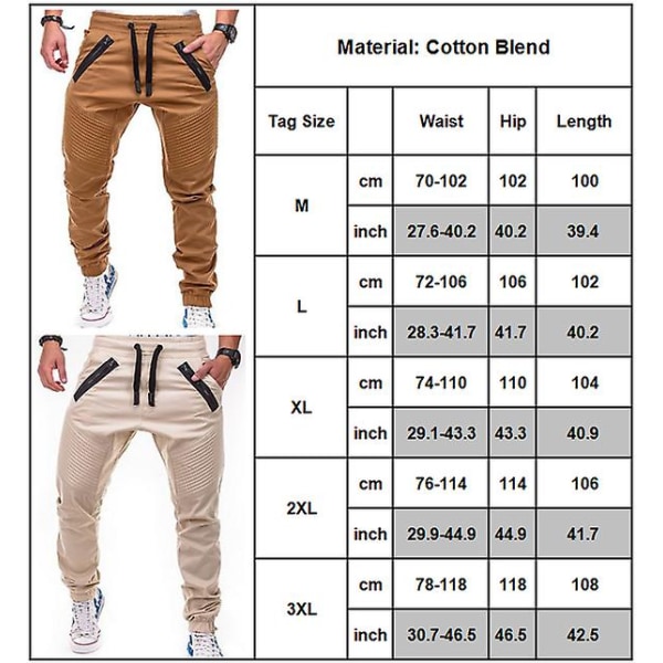 Men's Elastic Waist Drawstring Jogging Cargo Pants Khaki XL