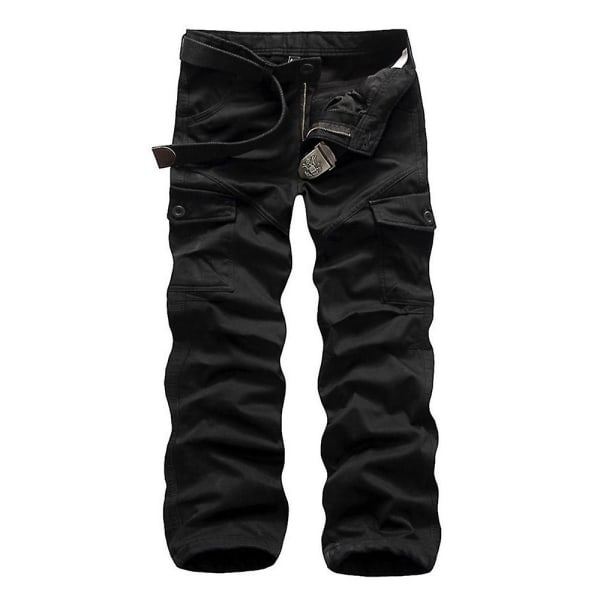 Men's Casual Solid Color Cargo Pants Black 34