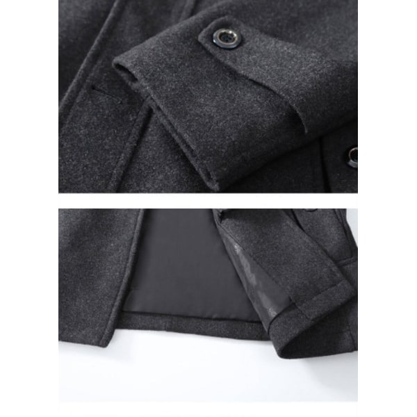 HERRE Ullfrakk Høst og Vinter Dobbel Krage Ullfrakk Krage Tykk Ullfrakk Lang Jakke black black xl
