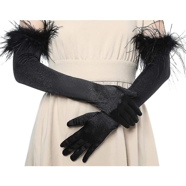 Satin fjer handsker 1920'erne stil brude fancy kjole opera handsker