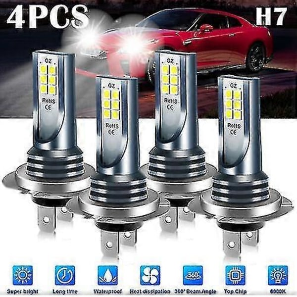 4x H7 LED-strålkastare Kit Hög/Låg Stråle 220W 60000lm Super Ljus 6000k Vit Zekai