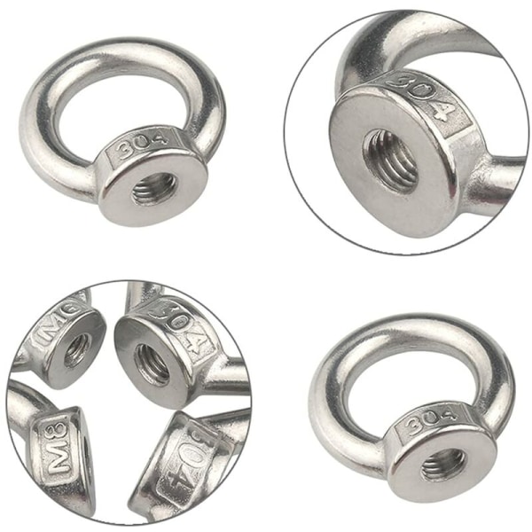 M8 Lifting Eye Nut 10 Pieces 304 Stainless Steel Eye Nut Silver Female Ring Nut Fastener Threaded Nut Lifting Ring Eye Bolt for Lifting Accessories