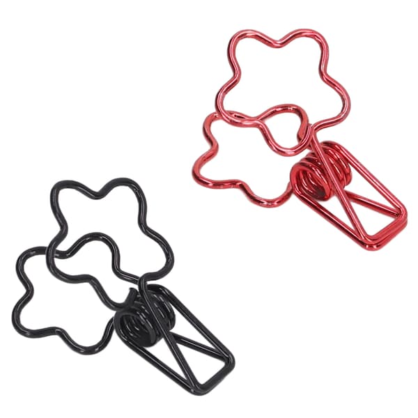 100 Søde Tegneserie Blomsterformede Papirclips - Sorte & Røde Metalklips med Lang Hale til Kontorpapir