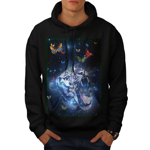 Tiger Face Space Dyr Mænd BlackHoodie | Wellcoda CMK Black 4X-Large