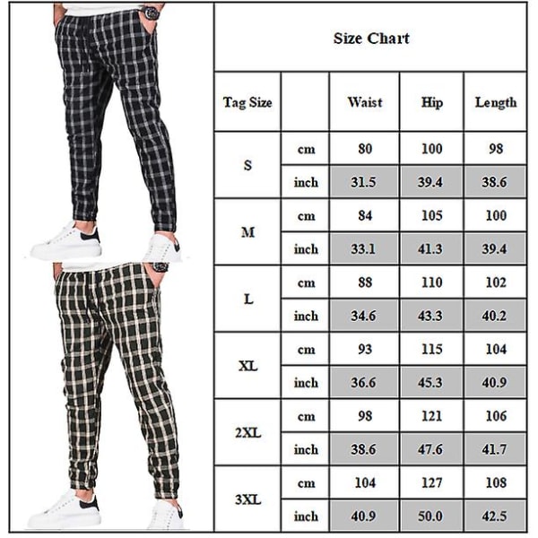 Men's Drawstring Elastic Waist Plaid Pants Dark Blue M