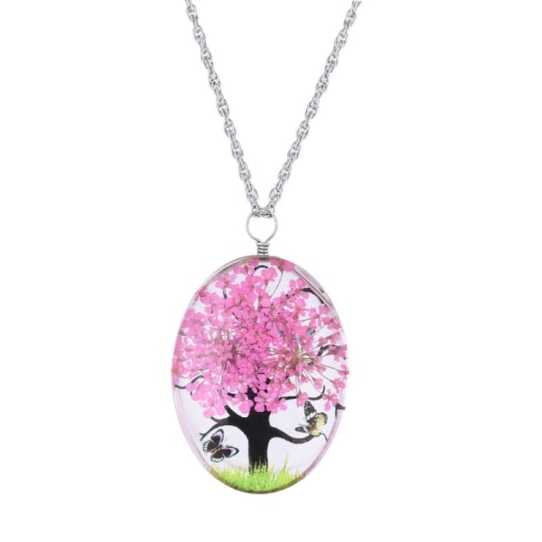 Torkad blomma halsband ovala glas medaljoner livet av träd fjäril pink 5800  | pink | Fyndiq