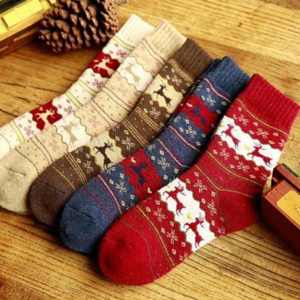 Women's Christmas Elk Cotton Socks All Colours Mixed 5 Pairs