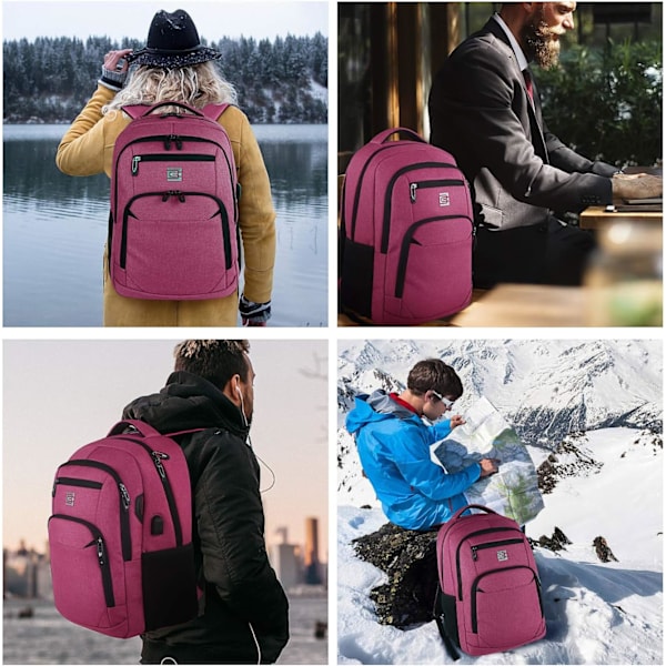 Laptopryggsäckar med USB laddningsport för män och kvinnor för arbete, skola, universitet, skolryggsäck för pojkar, tonåringar med laptopfack