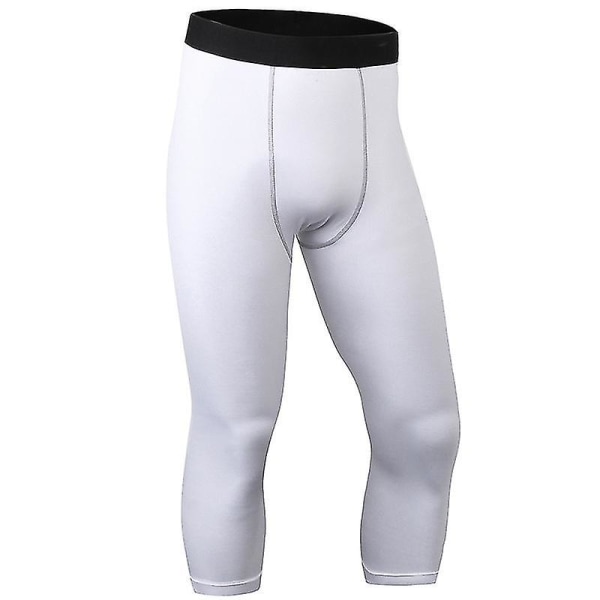 Men Base Layer Pants Sports Fitness Gym 3/4 Trousers CMK White XL
