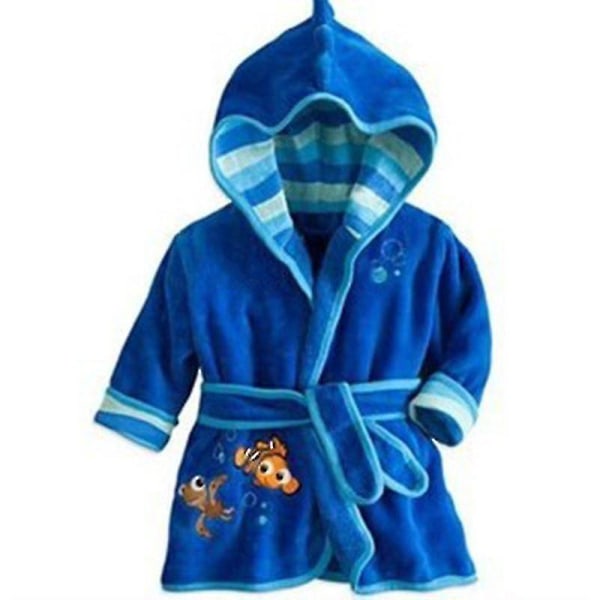 Kids Boys Girls Mickey Mouse Hooded Fleece Bathrobe Dressing Gown Animal Nightwear S K Blue Goldfish 5-6 Years