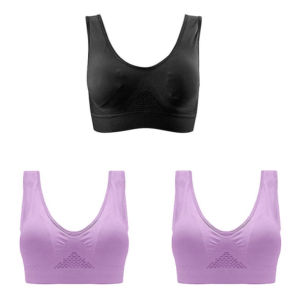 3 Pcs Mesh Push Up Bra Wireless Sexy Woman Bras For Women Top Female Bralette Seamless Bh Brasier Unwired Large Size Sports Bra CMK black purple purple One Size