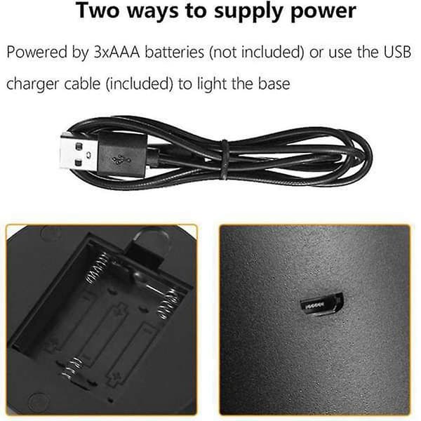 12-pakning 3D nattlampe med LED-base, 16 farger, LED-displaybase