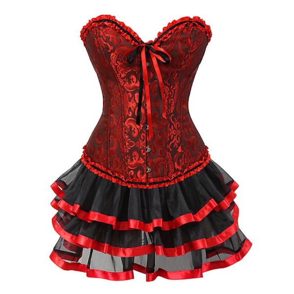 S-6xl Women's Sexy Corset, Corset and Skirt Set Red 3XL