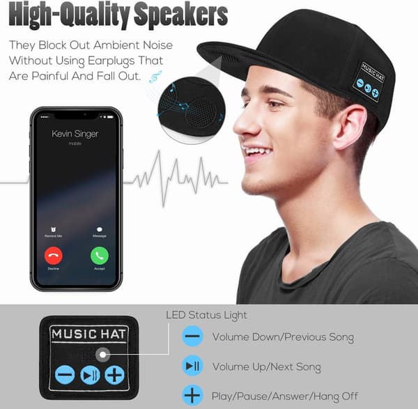 Hatt med Bluetooth-högtalare Justerbar Musikhatt Bluetooth-keps Dark  Grey