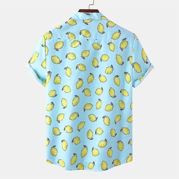 Men Short Sleeve Shirts Casual Aloha Beach Lemon Printed T Shirt Baggy Top CMK
