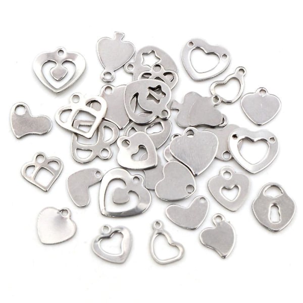 50st Charms 316 Rostfritt stål Solid Lovely Heart Handmade