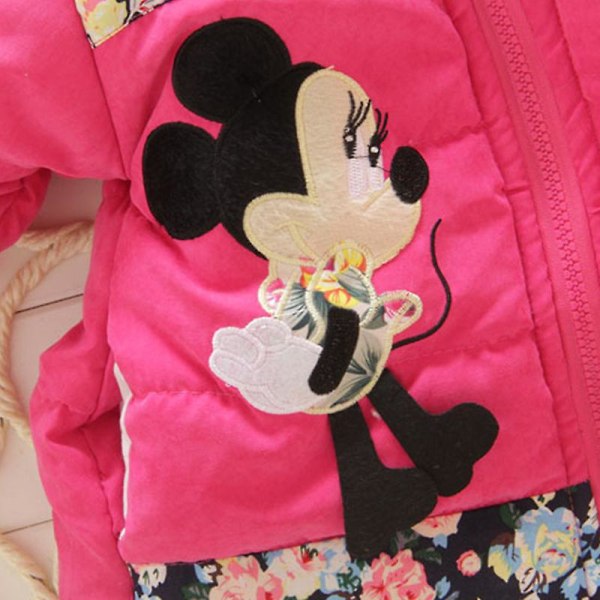 Barn Jenter Minnie Mouse Fleeceforet pufferjakke Hette med glidelås frakk Varm CMK Rose Red 2-3 Years