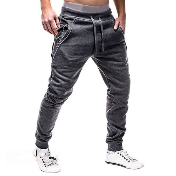 Men's Elastic Waist Jogging Pants Dark Grey M
