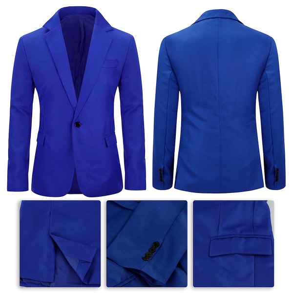 Allthemen Herre Solid Color Slim Fit Business Casual Blazer CMK Blue XL