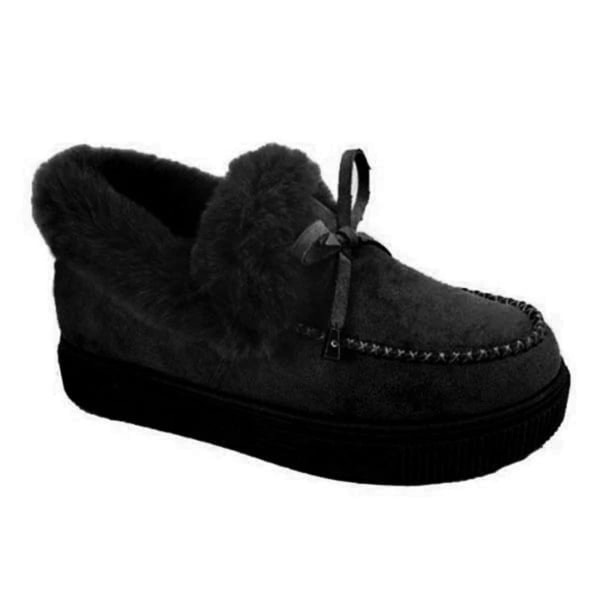 Dame pelsforede tøfler Uformelle vinter varme flate støvletter dame ankel støvletter sko, 100 % nye CMK Black 37