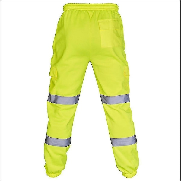 Men Hi Vis Viz High Visibility Safety Work Pants Drawstring Trousers Jogging Bottoms CMK 2XL Green