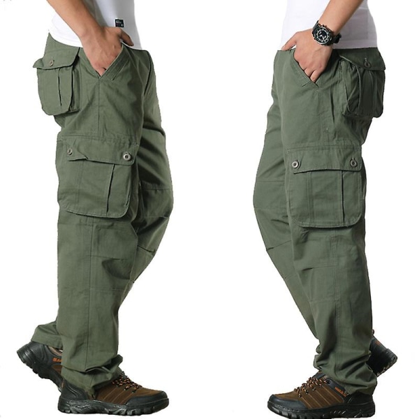 Men's Plain Color Cargo Pants Grass Green 34