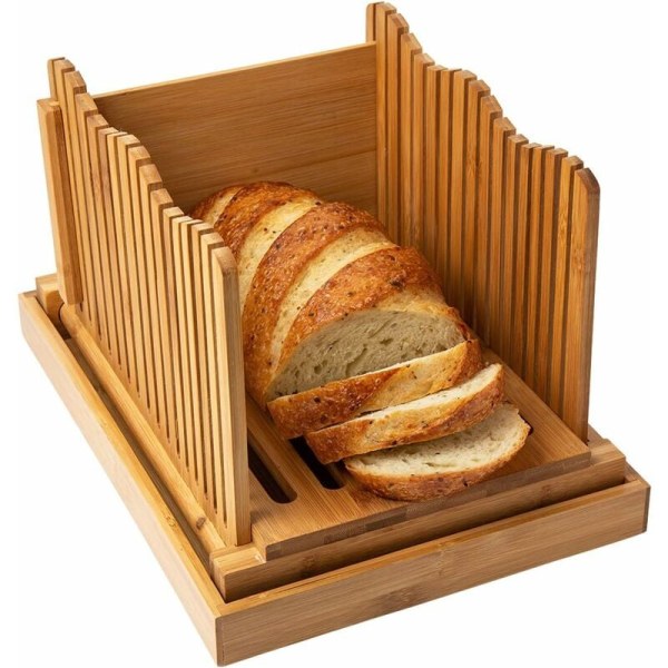 Brødskærer til hjemmebagt brød - Træskærebræt med smuldreholder - Foldbar og kompakt brødskærer - Tynde eller tykke skiver