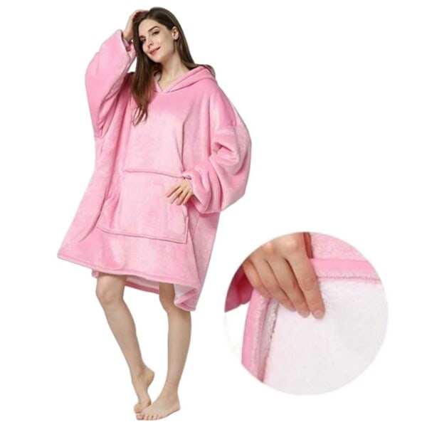 Hoodie Tæppe - Oversize Hættetrøje Tæppe Snuggie rosa pink one size
