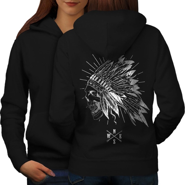 Apache Skull Head Fantasy Women BlackHoodie Tilbake | Wellcoda CMK Black Medium