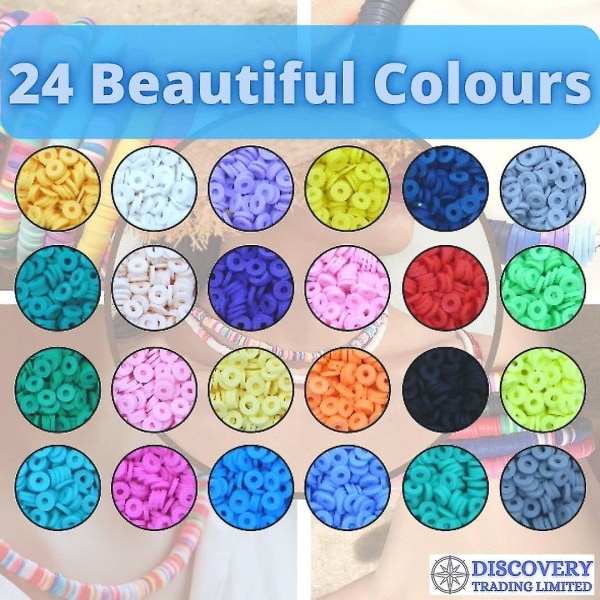 24 färgpärlor 7000 st smyckestillverkning 800+ bokstav 6 mm platt rund