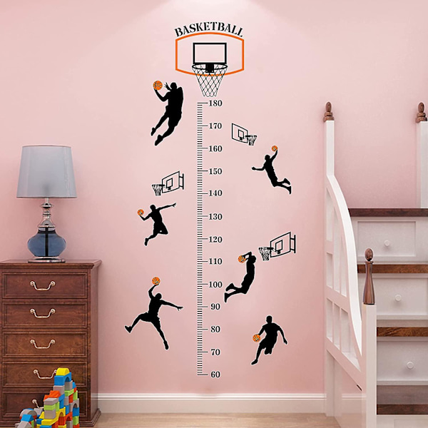 Basketbollskottsport Höjdväxtdiagram Väggdekaluppsättning Självhäftande Höjddekaler För Sovrum, 90x30