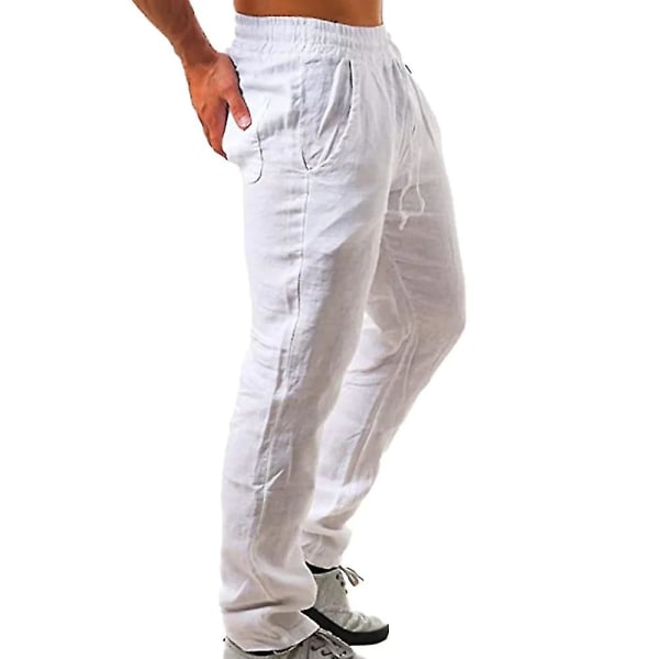 Herre bomull linbukser herre høst ny pustende ensfarget linbukser Fitness Streetwear S-3xl CMK 3XL 100-110 KG white