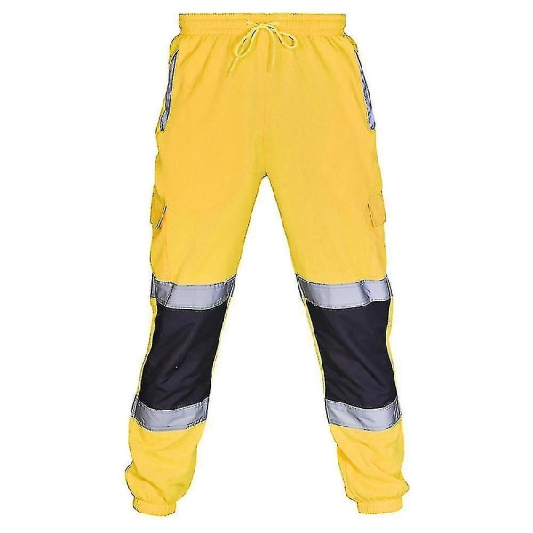 Mænd Hi Vis Viz High Visibility Safety Arbejdsbukser Snørebukser Joggingunderdele CMK 3XL Yellow