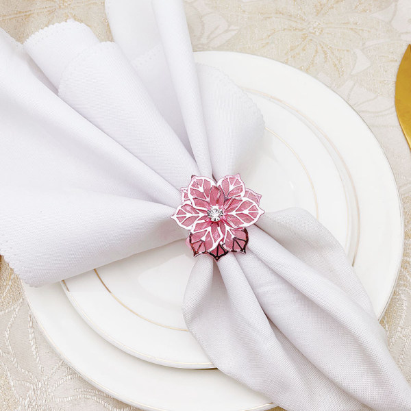 Hollow Out Flower Napkin Rings Set of 20 for Wedding Party Holiday Banquet Christmas Dinner Delicate Serviette Buckles Decor Favor (Pink) Pink