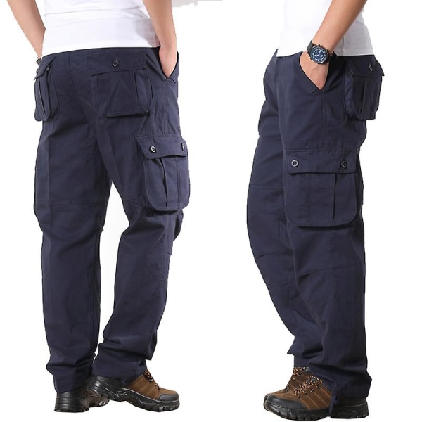 Men's Plain Color Cargo Pants Navy Blue 34