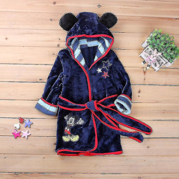 Barn Gutter Jenter Mikke Mus Hette Fleece Morgenkåpe Dyre Natttøy S K Navy Blue 5-6 Years