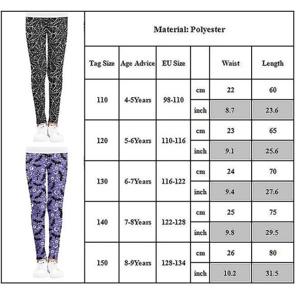 Kids Girls Leggings Halloween Stretchy Ankle Length Printing Tights Pants Trousers 4-9 Years CMK Purple Bat 6-7Years