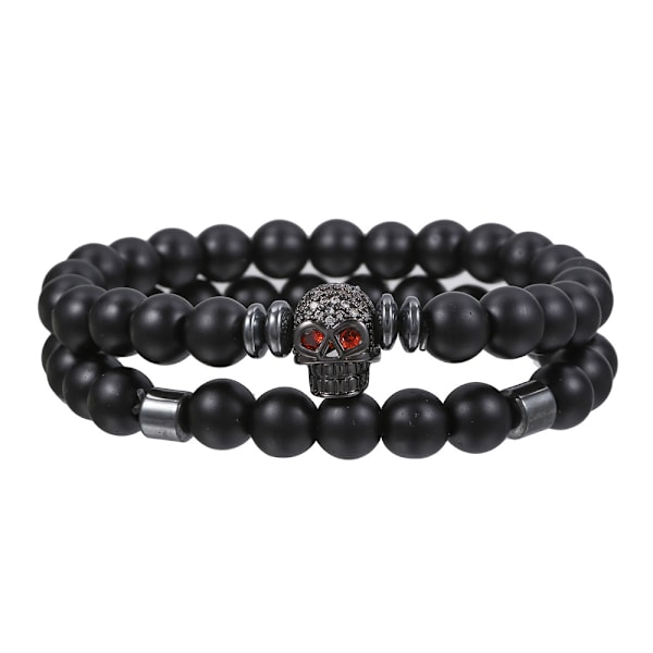 Armbåndssæt med vulkansten, sorte frostede sorte galsten, træperler, kombination, hiphop-stil, elastisk armbånd