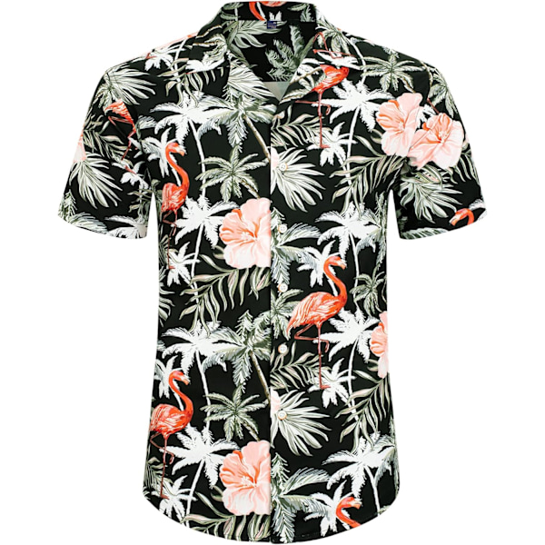 Herre Hawaiiskjorte og shorts sett Regular Fit kortarmet casual funky strand flamingo skjorte sett S S Black Flamingo Palm