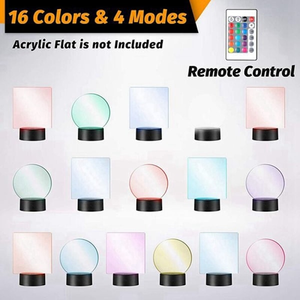 15 Sett 3D LED Nattlampe Base 16 Farger LED Display Base med USB Fjernkontroll Lysbase for Akryl