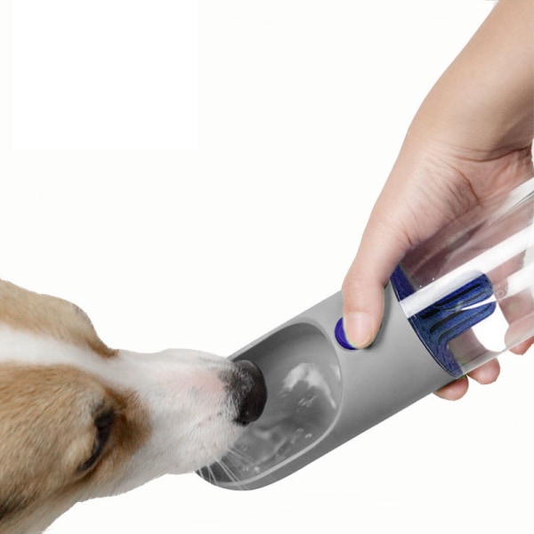 Kjæledyr som følger med kopp hund utendørs drikkefontene (grå) grey
