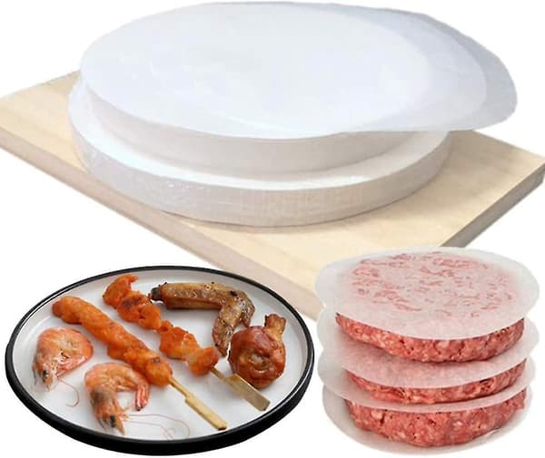 100 ST Runt foderpapper, fryst köttavskiljarpapper, non-stick dubbelsidigt silikonpapper Round white 13CM