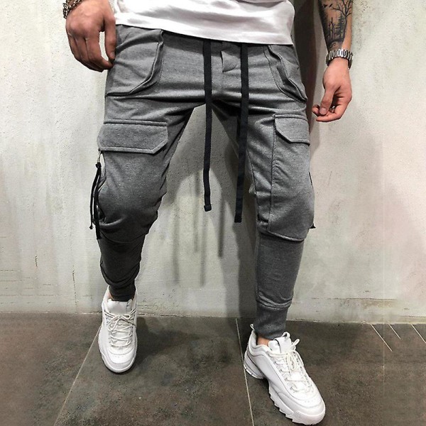 Ensfarvet leggings med snoretræk til mænd Gray 3XL