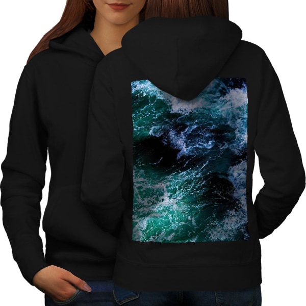 Ocean Storm Waves Dam BlackHoodie Baksida | Wellcoda CMK Black Small