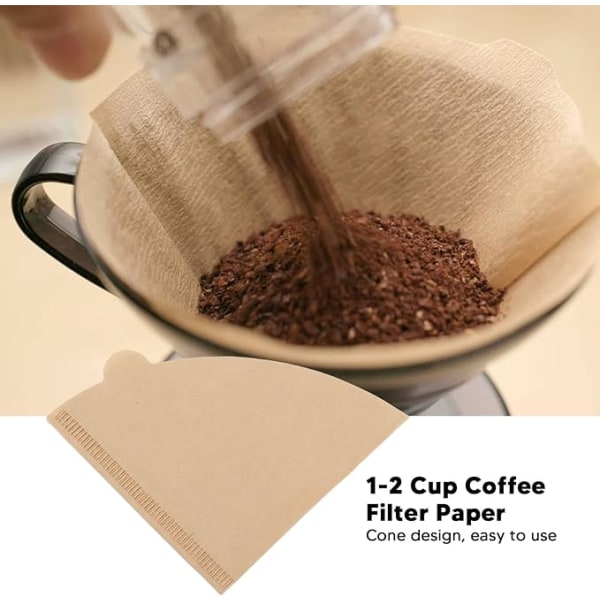 【Tricor butik】 100 stk små kaffefiltre, naturlige papirfiltre lavet af fibermateriale, miljøvenlige og holdbare NATURAL V01 (100pcs)