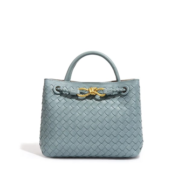 Håndlagde vevde håndvesker Dame metalltau Spenne Design Enkel skulderveske Stor kapasitet Crossbody-veske Håndveske for jenter Haze blue