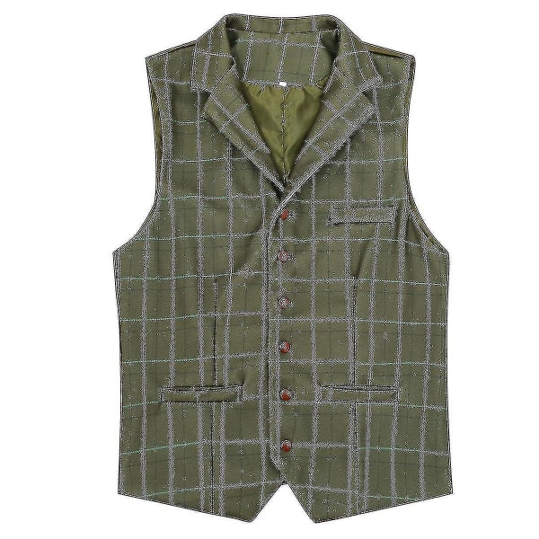 Herre V-hals Plaid Vest Slim Classic Vest (kusai) CMK Green XL