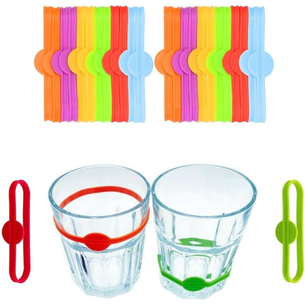 Glasmarkører 24 stykker genanvendelige silikone drikkemarkører Glasidentifikatorer Cocktailglas vinflaske Strip Tag Marker til hjemmefestbar (6 farver)