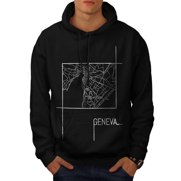 Geneva City Map Mote Herre BlackHoodie | Wellcoda CMK Black 5X-Large